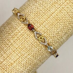 PAJ BB Gold Tone Multi Gemstone Heart Link Bracelet Romantic Y2K